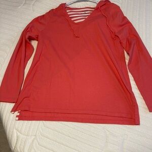 Women's Coral V-Neck Long Sleeve Top